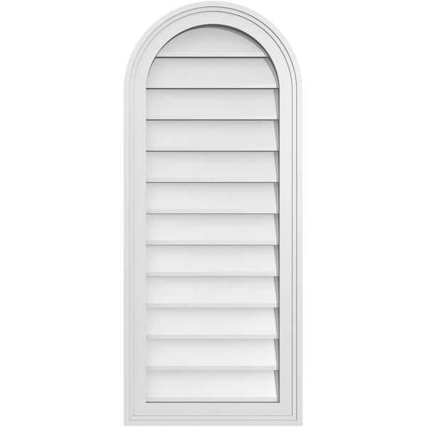 Ekena Millwork Round Top Surface Mount PVC Gable Vent w/ 2"W x 1-1/2"P Brickmould Frame, 16"W x 38"H GVPRT16X3802SN - main